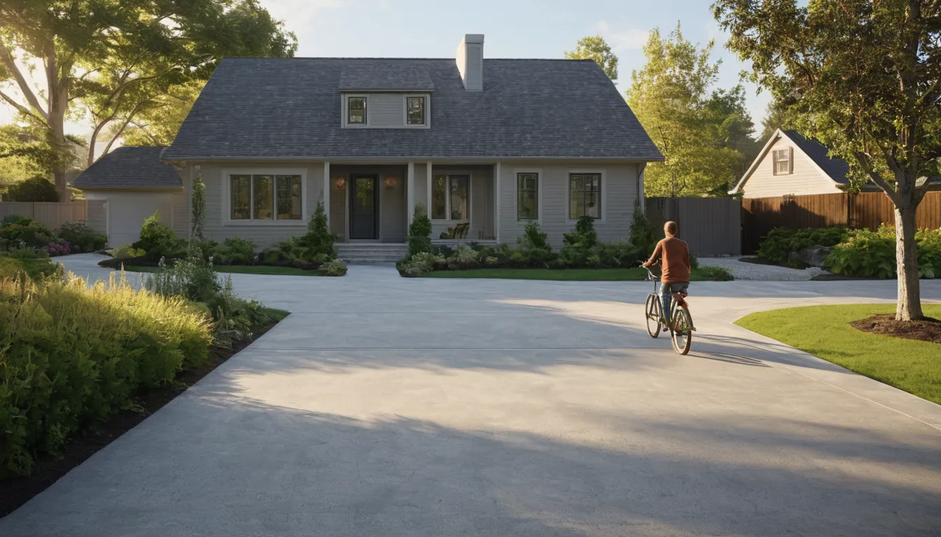 A newly poured concrete driveway beside a family home in Marlborough